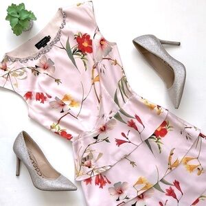 Ted Baker Irisola Pink Floral Jeweled Neck Cap Sleeve Mini Dress Cocktail Size 0